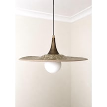 El Yapımı Sage Green Wabi Sabi Kil Sarkıt Avize, Çap 45 Cm, G9 Led Ampullü, Salon, Yemek Odası, Mutfak Adası