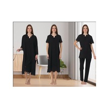 Effortt Dvina Lohusa Hamile Gecelik, Sabahlık Ve Pijama Takımı Komple Set - 4'lü Takım - Siyah Siyah