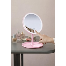 3b Trend Led Işıklı Dokunmatik Masaüstü Makyaj Aynası Ayarlanabilir Pembe Kozmetik Aynası Pembe