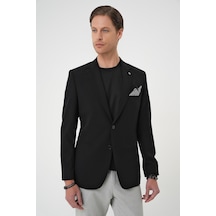 Efor Slim Fit Mono Yaka Fleto Cepli Çift Yırtmaçlı Casual Siyah Ceket C 710 Siyah