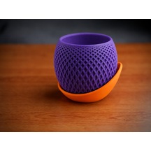 3d Baskı Küre Saksı - Kafes Dokulu İki Parçalı Dekoratif Saksı - Mor-turuncu
