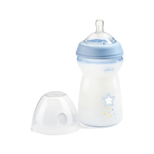 Natural Feeling Anti-kolik Biberon 6 Aylık 330 Ml, Yumuşak Ve Esnek Silikon Vantuzlu Bebek Şişesi, Emzirme İçin Uygundur, Mavi Acı Kahverengi
