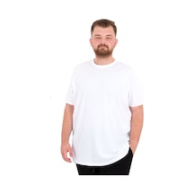 Mode Xl Büyük Beden Erkek T-shirt Bisiklet Yaka Basic U25162 Beyaz Beyaz