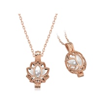 Gümüş Rose Beyaz İnci Kafesli Lotus Kadın Kolye Çok Renkli Çok Renkli