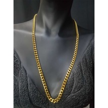 Vog Unisex Vip Çelik Altın Görünümlü 5 Mm Gürmet Model Zincir Kolye