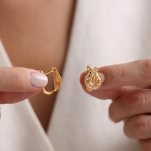 Sembol Gold El İşlemeli Lale Motifli Altın Telkari Küpe