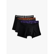 Koton 3'lü Boxer Seti Slogan Baskılı Pamuklu Siyah 5slm90015mk Siyah