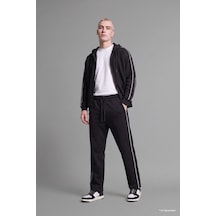 Defacto Boxy Fit Şerit Detaylı Kapüşonlu Fermuarlı Basic Sweatshirt Hırka H4428ax26aubk81 Siyah-bk81