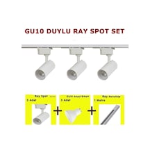 Mini Ray Spot 3'lü Set Gu-10 Duylu Beyaz Kasa Sarı Işık 3 Spot Lamba + 1 Mt Ray + 3 Gün Işığı Gu10 Led Ampul