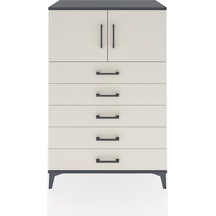 Hyperion Dolap Tek Raflı 5 Çekmeceli 2 Kapaklı 88x44x134 Antrasit-aytaşı Antrasit