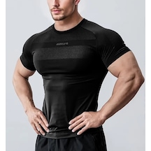 Ghassy Co. Erkek Nem Emici Hızlı Kuruyan Renk Solmayan Atletik Teknik Fitness Spor T-shirt siyah