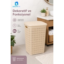 Jute Kirli Çamaşır Sepeti 60 L 46x40x58 Cm Oyuncak Saklama Taşıma Banyo Düzenleyici Sepet Bej