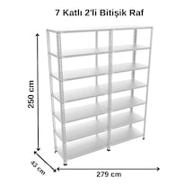 7 Katlı Duble 2'li Galvaniz Çelik Raf - Depo, Arşiv, Kiler, Dosya, Market Rafı 43x93x250cm Gri