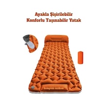 Kamptek Outdoor Premium Ergonomik Şişme Kamp Matı Entegre Ayak Pompalı, Yastıklı Ve Ultra Hafif Uyku Pedi Turuncu
