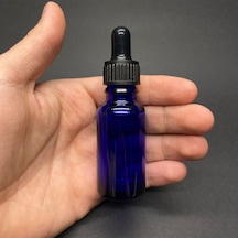 20ml Mavi Cam Damlalıklı Şişe , Siyah Plastik Kapak , 20 Cc Mavi