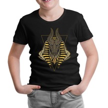 Egyptian God Anubis Siyah Çocuk Tshirt 001