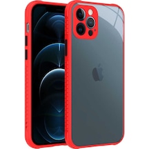 Kilifone - İphone 12 Pro Uyumlu Kılıf Arkası Şeffaf Renkli Kenarlı Kaff Kapak - Kırmızı - T16600