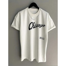 Tarzsokak Unisex Chicago Özel Baskılı Oversize Penye T-shirt Beyaz