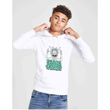 Tshirthane Rick Peace Baskılı Unisex Çocuk Kapüşonlu Beyaz Sweatshirt Beyaz