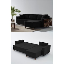 Rengar Köşe Takımı & Yataklı Bazalı Keten Kumaş Köşe Koltuk Takımı - Siyah