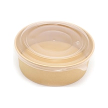 Omeyva Yuvarlak Şeffaf Kapaklı Kağıt Karton Kraft Salata Yemek Kabı Kase- 20 Oz - 590 Ml. - 200 Adet