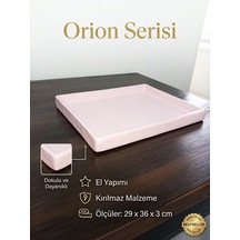 Orion Serisi El Yapımı Açık Pembe Tepsi 29x36 Cm - Kırılmaz Dekoratif Sunum Tepsisi & Kahve Tepsisi Renk