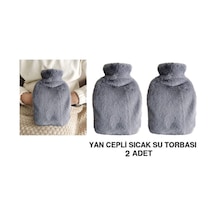 2 Adet Sıcak Su Torbası Yan Cepli Gri Peluş Termofor 27x17x2cm 1 Litre Koyu Gri