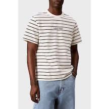 Calvin Klein Çizgili Pamuklu Relaxed Fit Bisiklet Yaka T Shirt Lv04rg236gyas Erkek T Shirt Lv04rg236g Yas Krem