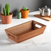Akasya Ağacından Ekmek Sepeti - Doğal Ahşap Ekmeklik, Şık Ekmek Sunumluk 23x13x7cm - Kahvaltı Ve Sofralar İçin Servis Sepeti Çok Renkli