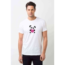 Love Panda Baskılı Beyaz Erkek Tshirt