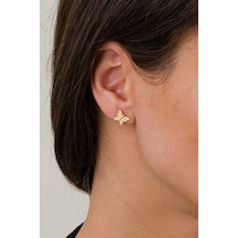 Zirkon Taşlı Gold Kelebek Minimal Çivili Gümüş Küpe