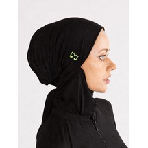 Mayovera Fosfor Yeşil Logo Nakışlı Deniz Tesettür Bone Siyah