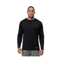 Erkek Nem Emici Hızlı Kuruma Atletik Teknik Performans Spor T-shirt Uzun Kol Siyah