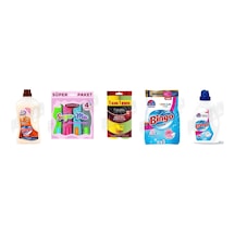 Bingo Ahşap Tem. 1 L + Temzilik Bezi 4'lü + Flodex Rulo Kopar Bez +renkliler Toz 8 Kg + Amber Sıvı Det. 1755 Ml 5'li Set Çok Renkli