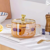 Qerhome Borosilikat Cam Ayıcıklı Teddy Tencere 1700 Ml Amber Amber