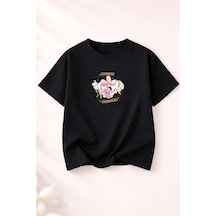 Herkesemoda Choose Kındness Baskı Detaylı Kadın Bisiklet Yaka Pamuklu T-shirt Siyah