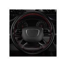 Opel Astra J 2010 Sonrası Deri Direksiyon Kılıfı Dikmeli Noktalı Kırmızı Dikişli Siyah