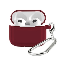 Tr Airpods 3 Uyumlu Rubber Silicone Case Kancalı Yumuşak Silikon Kılıf Airpods 3 Uyumlu Kulaklık Kılıfı Bordo