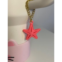 Yıldız Model Quencher Termos Bardak Aksesuarı Zincirli Dekoratif Süs Pembe