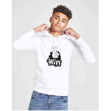 Tshirthane Peace Win Baskılı Unisex Çocuk Kapüşonlu Beyaz Sweatshirt Beyaz