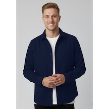 Deepsea Erkek Lacivert Kadife Fitilli Rahat Kesim Gömlek Yumuşak Dokulu Likralı Kadife Gömlek 2600758 Lacivert