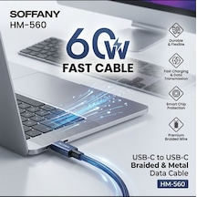 Soffany Hm-560 60w Fast Usb-c To Usb-c Örgülü Şarj Kablosu - Lisinya