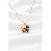 Çekirdekjewelry 925 Ayar Gümüş Rose Garnet Taşlı Ters Yonca Kolye Pembe