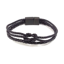 Infinity Knot Siyah Çoklu Örgü Erkek Bileklik Çelik Kilitli Modern Tasarım Antrasit