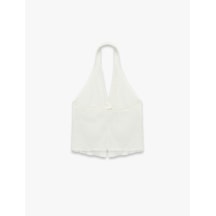 Koton Bürümcük Kolsuz V Yaka Halter Yaka Crop Bluz Ekru 6sal30107ık