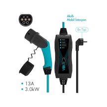 Volti GO Tip-2 3.0 kW 13A 230V AC Spiral Kablo Portatif Elektrikli Araç Şarj Kablosu 6 M