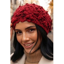 Uniquetrenders Kadın Çiçek Motifli Kabartmalı Örme Triko Kışlık Bere Kırmızı
