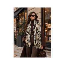 Tarzını Seç Siyah Bej Zebra Desenli Püsküllü Yumoş Polar Kışlık Şal Atkı 70 X 180 Cm