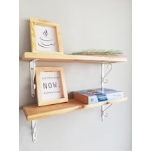 2'li Beyaz Ferforje Metal Ayaklı, Ahşap Kitaplık Duvar Rafı 50x11