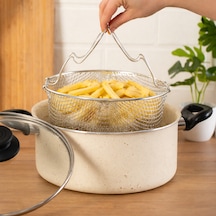 Porsima 4404 3 Parça Granit Kızartma Cips Tenceresi 22cm 2lt Krem